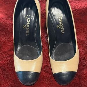 Chanel Women's Cap Toe Black and Tan Leather Pumps, SIZE 7